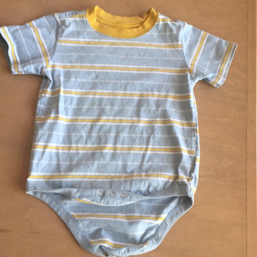 24 mo. blue gold and white striped onesie!
